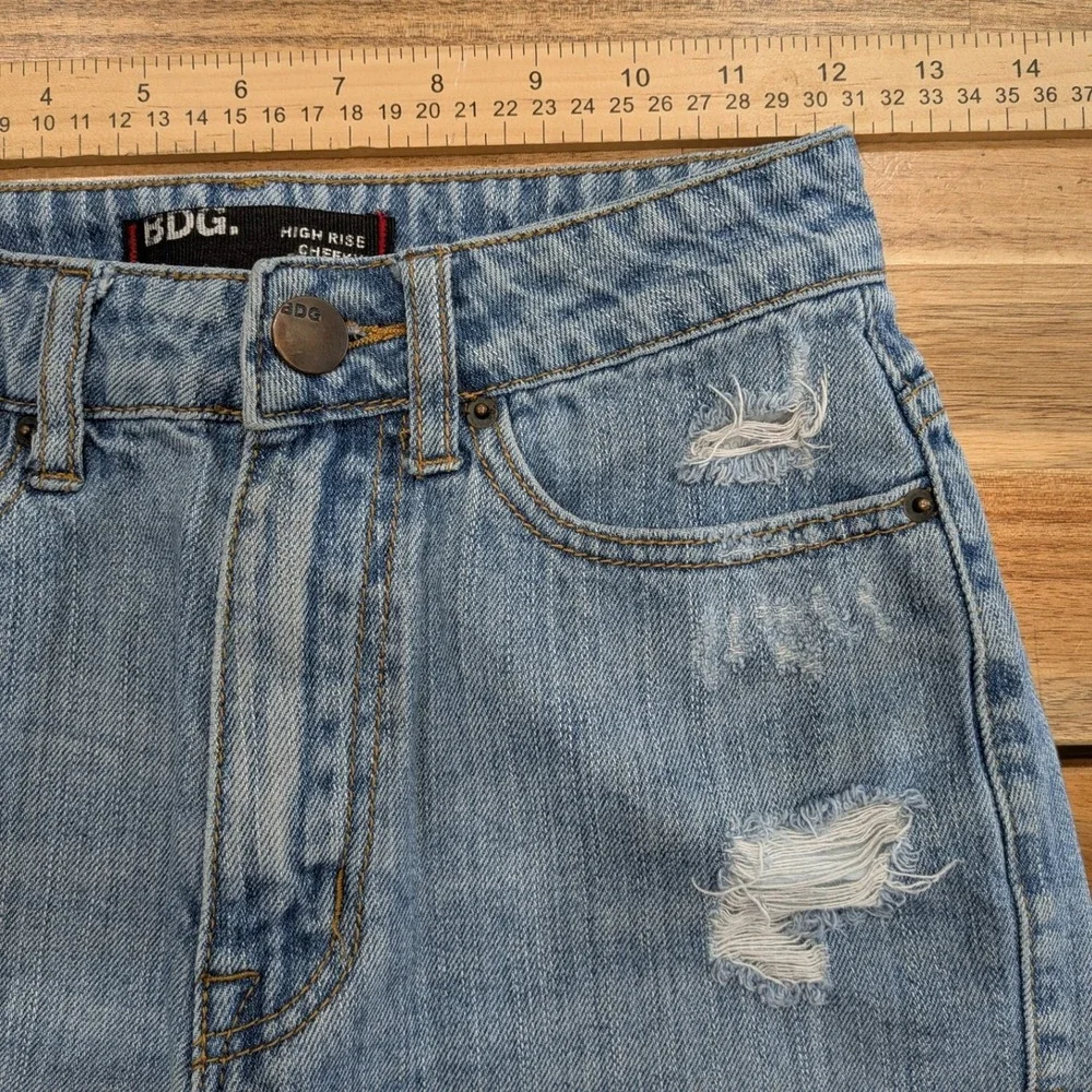 BDG Womens Denim Jean Shorts High Rise Cheeky 24 Distressed Cutoff Festival Y2K